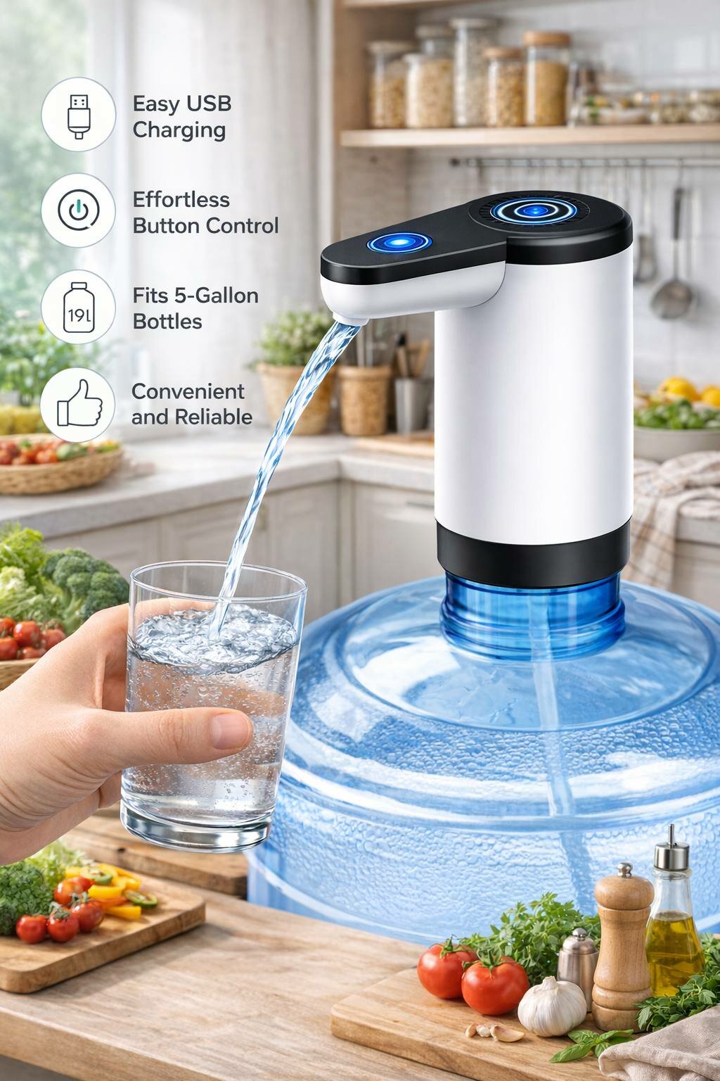 Автоматическая электрическая помпа для воды (для бутылей 20 л) Современная и удобная электрическая помпа