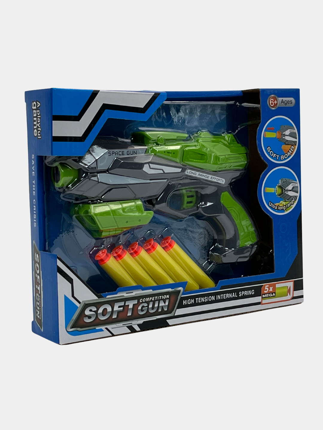 Игрушечный бластер Soft Gun Space Gun с мягкими пулями, дальнобойный, 5 патронов, 6+