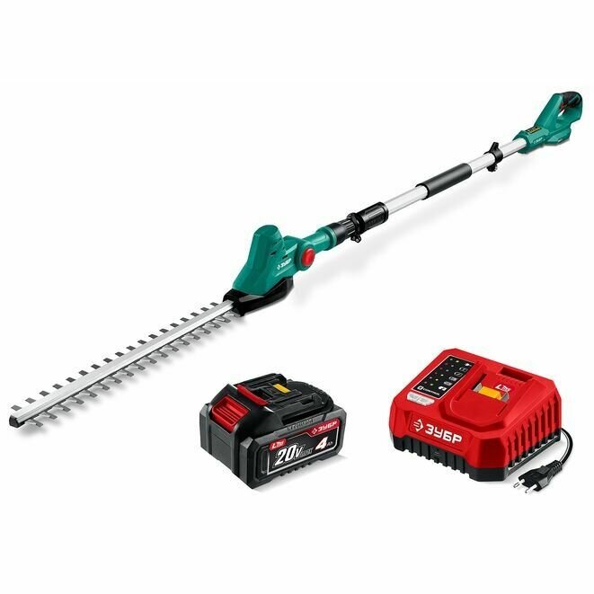 Кусторез аккумуляторный со штангой, ЗУБР 20 В, 460 мм, 1 АКБ LMS (4 Ач)