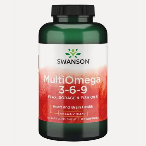 Изображение товара Swanson Multiomega 3-6-9, Омега 3-6-9, Рыбий жир + Масло огуречника + Льняное масло, 120 мягких капсул