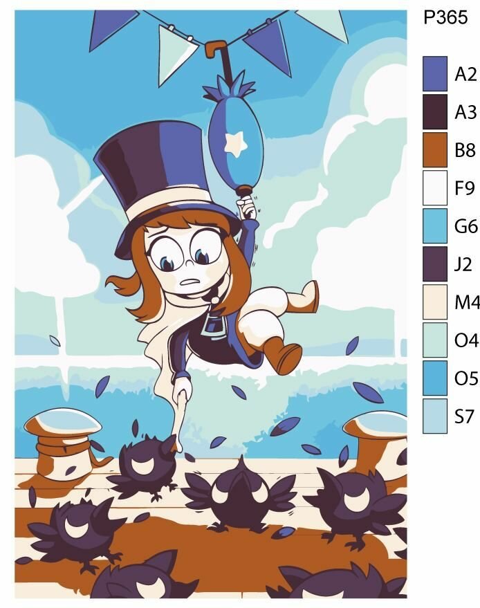 Детская картина по номерам P365 "Игра A HAT IN TIME (Шляпа Времени). Шляподевочка (Hat Kid)" 20x30