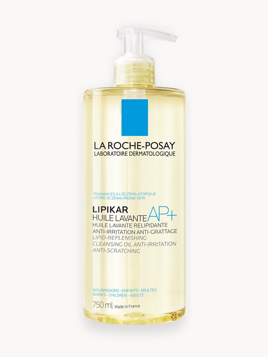La Roche-Posay Lipikar AP+ Липидовосстанавливающее смягчающее и увлажняющее масло ши, карите для ванны и душа для сухой, атопичной кожи младенцев, детей и взрослых, с ниацинамидом, 750 мл