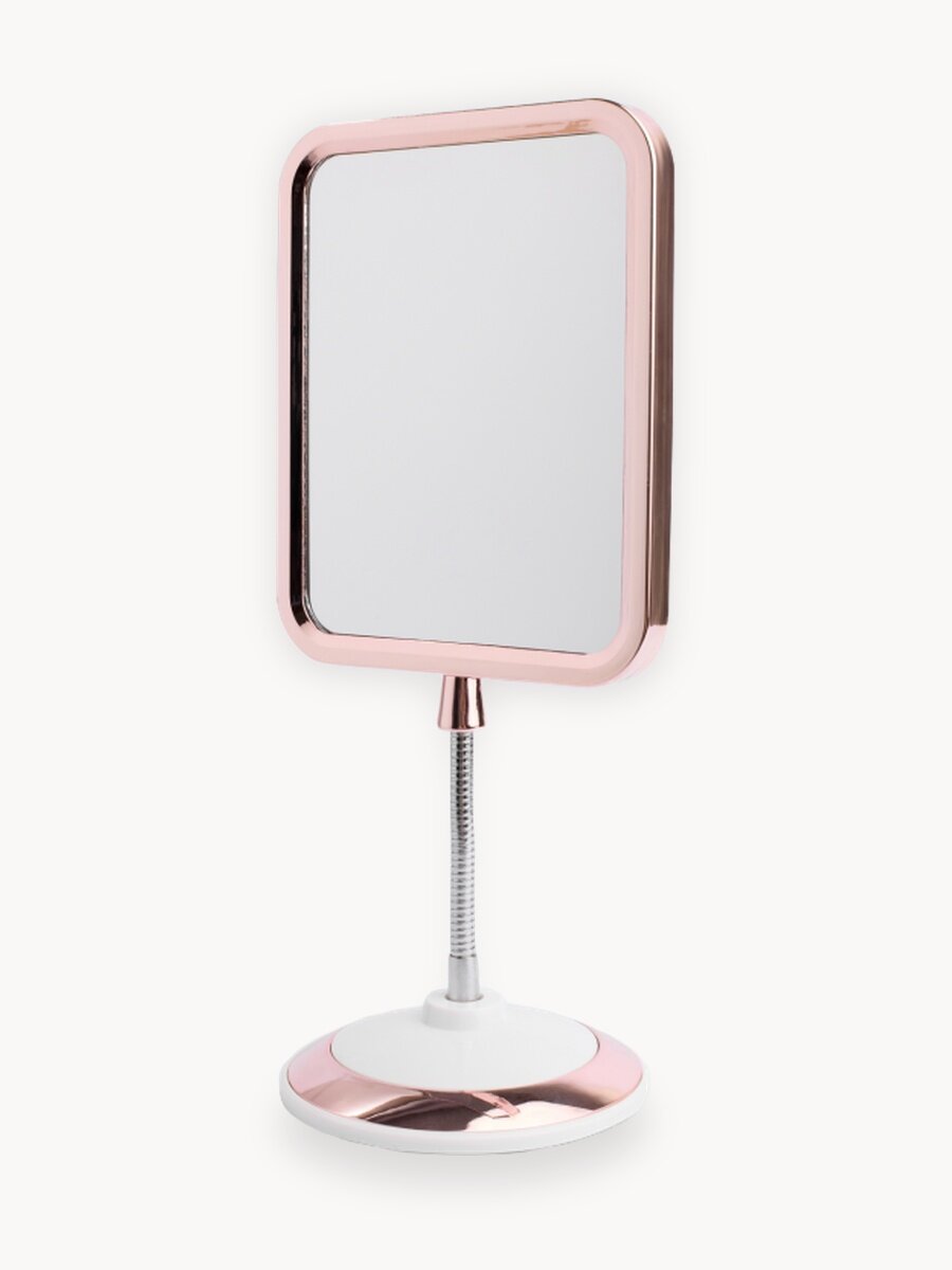 Зеркало для нанесения макияжа , прямоугольное, розовое , двухстороннее, настольное зеркало, настольное