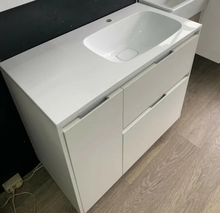 Тумба с раковиной Style Line El Fante Барселона 90 R напольная, 2 ящика, Люкс белая, Plus