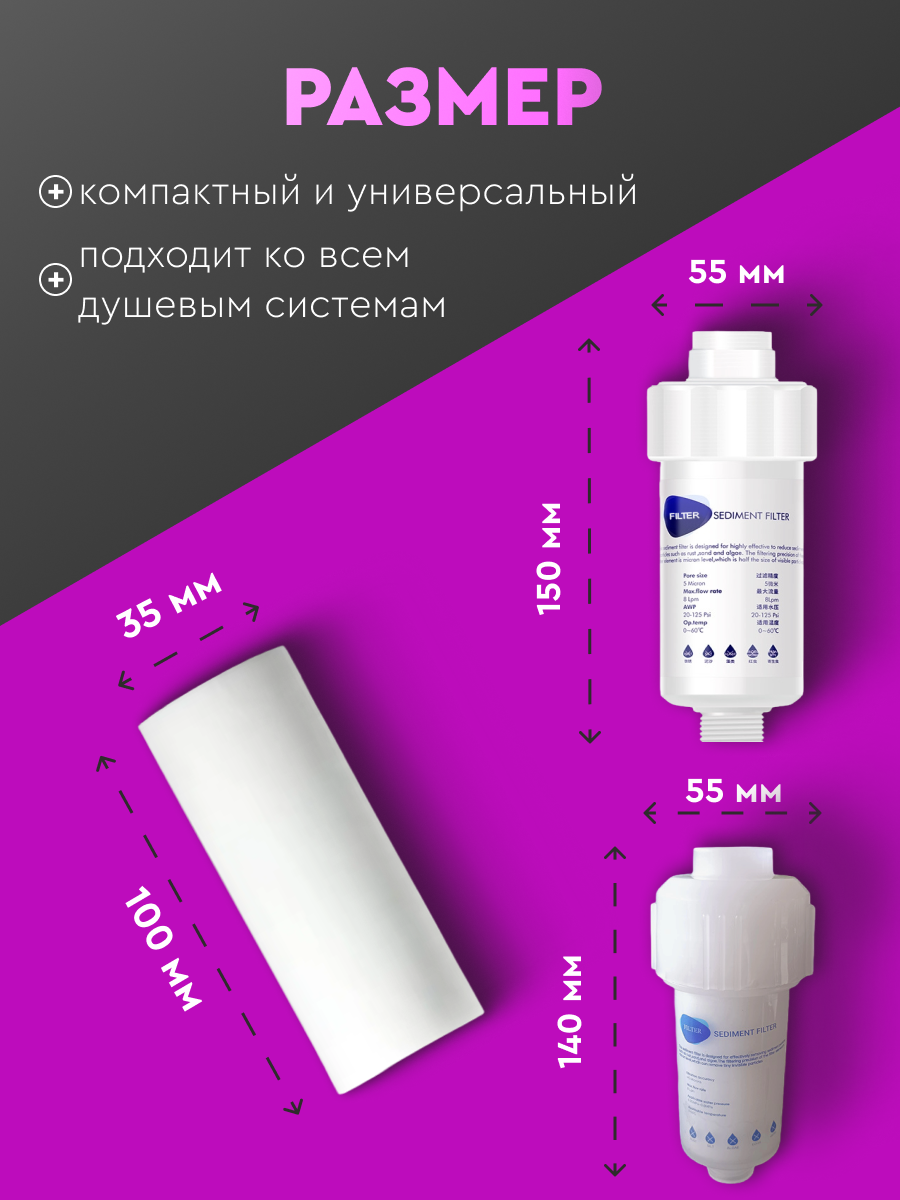 Сменные картриджи к фильтру для душа корейскому с гранулами от ржавчины, хлора и жёсткой воды. На лейку, смеситель. 8 шт — фото 1