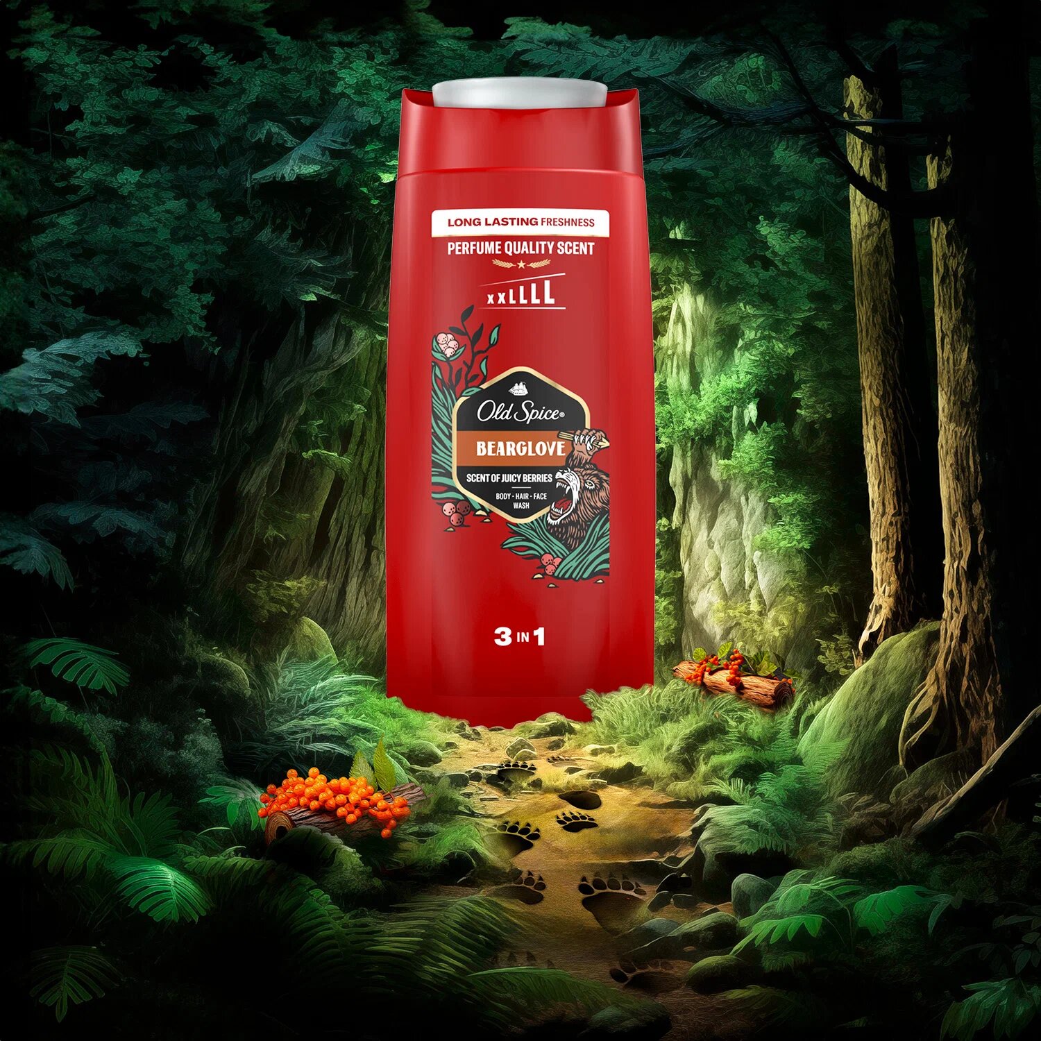 Гель для душа Old Spice Bearglove 3в1, 400мл, мужской, аромат ягод и сандала — фото 1