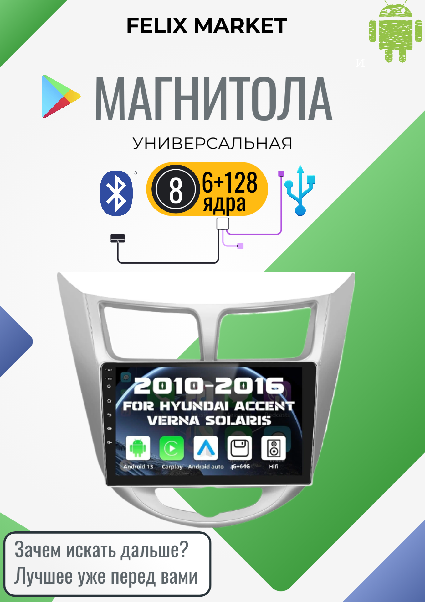 Штатная магнитола Hyundai Solaris 2 2017-2020 / 6+128 8 ядер /SIM Android /GPS, Bluetooth/2DIN+рамка и камера в подарок