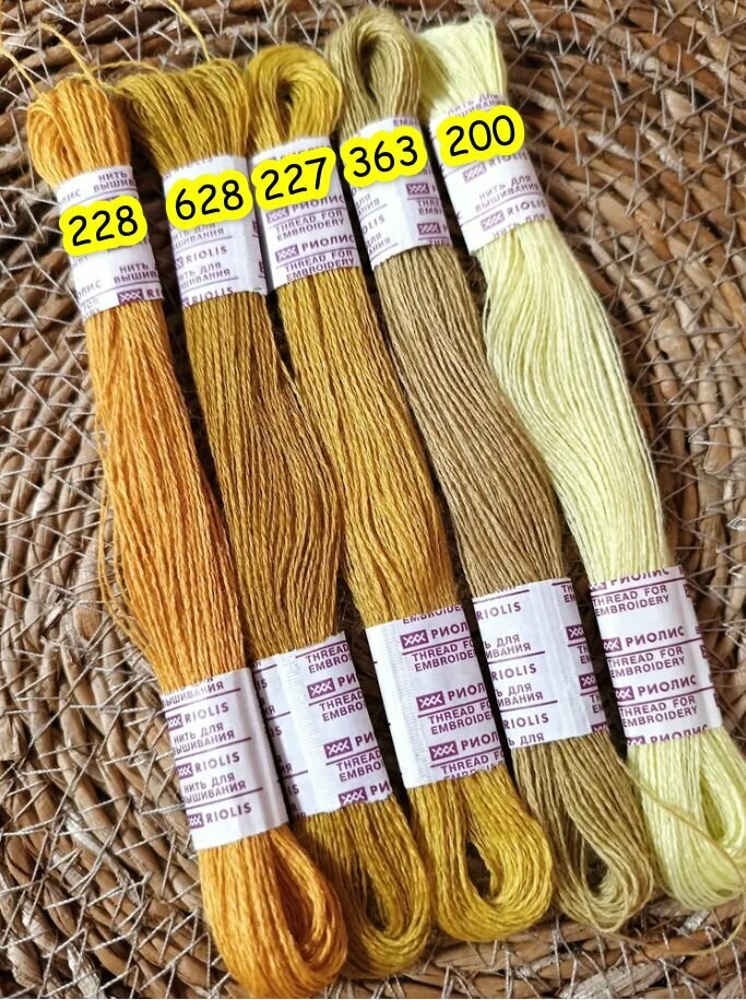 Нитки мулине для вышивания шерсть/акрил Риолис набор 5шт Горчица — фото 1