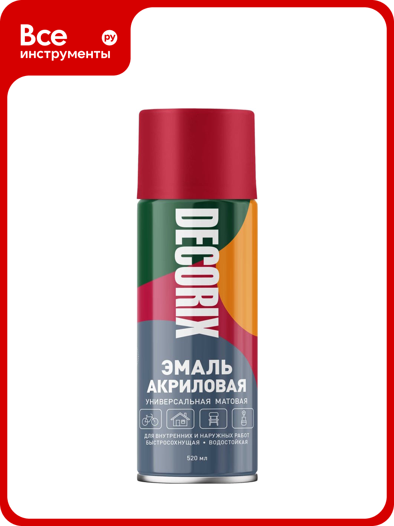 Аэрозольная акриловая эмаль Decorix (универсальная; красный; матовый; 520 мл) 0101-19 DX