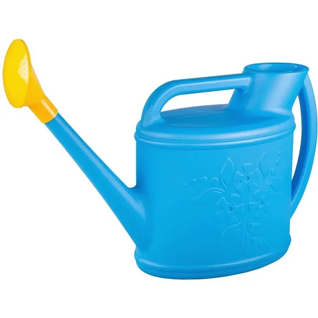 Лейка садовая с рассеивателем 12л прочный пластик цвет синий с желтой насадкой цветочный узор