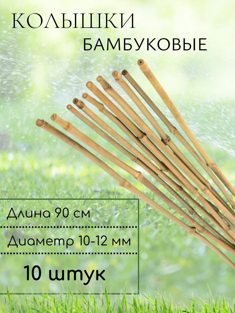 Колышки бамбуковые 90 см d 10-12 мм 10 шт - для поддержки высоких и гибких растений или цветов не позволяет им перегибаться и ломаться. Устойчивые и упругие не гнутся.