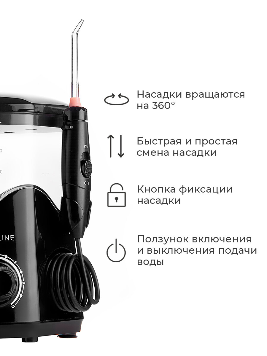 Картинки Ирригатор для зубов и десен Revyline RL 100 стационарный, черный, для полости рта, для брекетов, для всей семьи