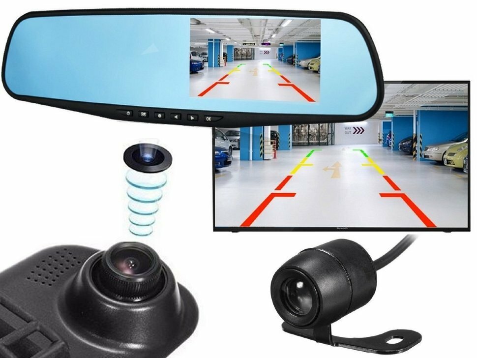 Картинки Видеорегистратор зеркало 3в1 Vehicl DVR с 2-мя камерами /Автомобильный видеорегистратор с камерой заднего вида / Регистратор автомобильный / Авторегистратор / Регистратор зеркало / Видео регистратор /