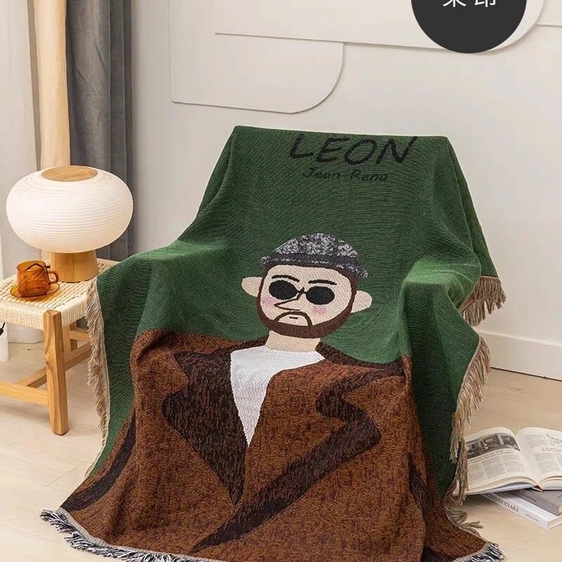 Покрывало BLE-L "Зеленый Леон и Матильда", 130x180см, хлопок, с бахромой