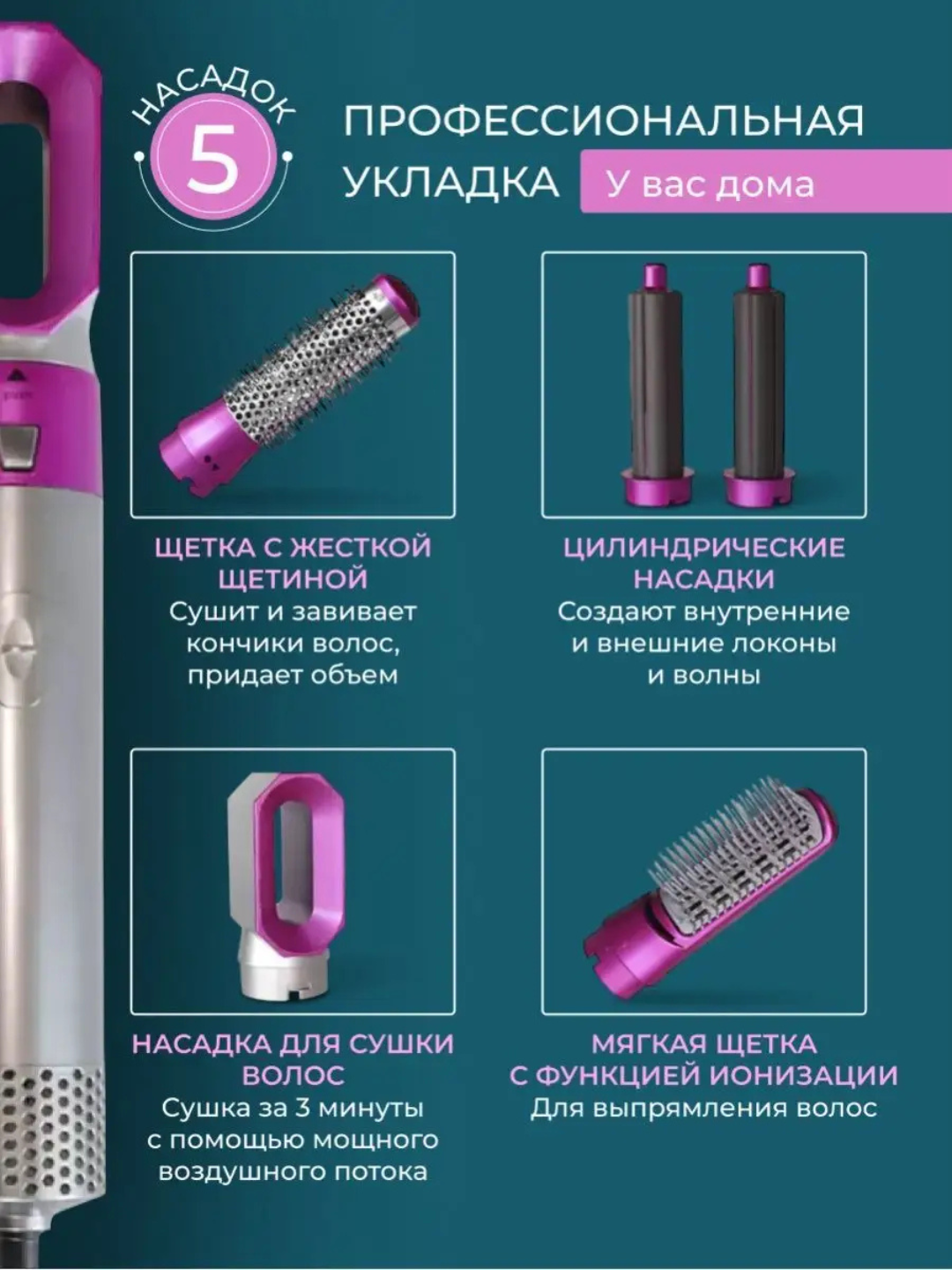 Фен-стайлер Dyson, профессиональный, с насадками, 5 в 1, в комплекте кейс — фото 1