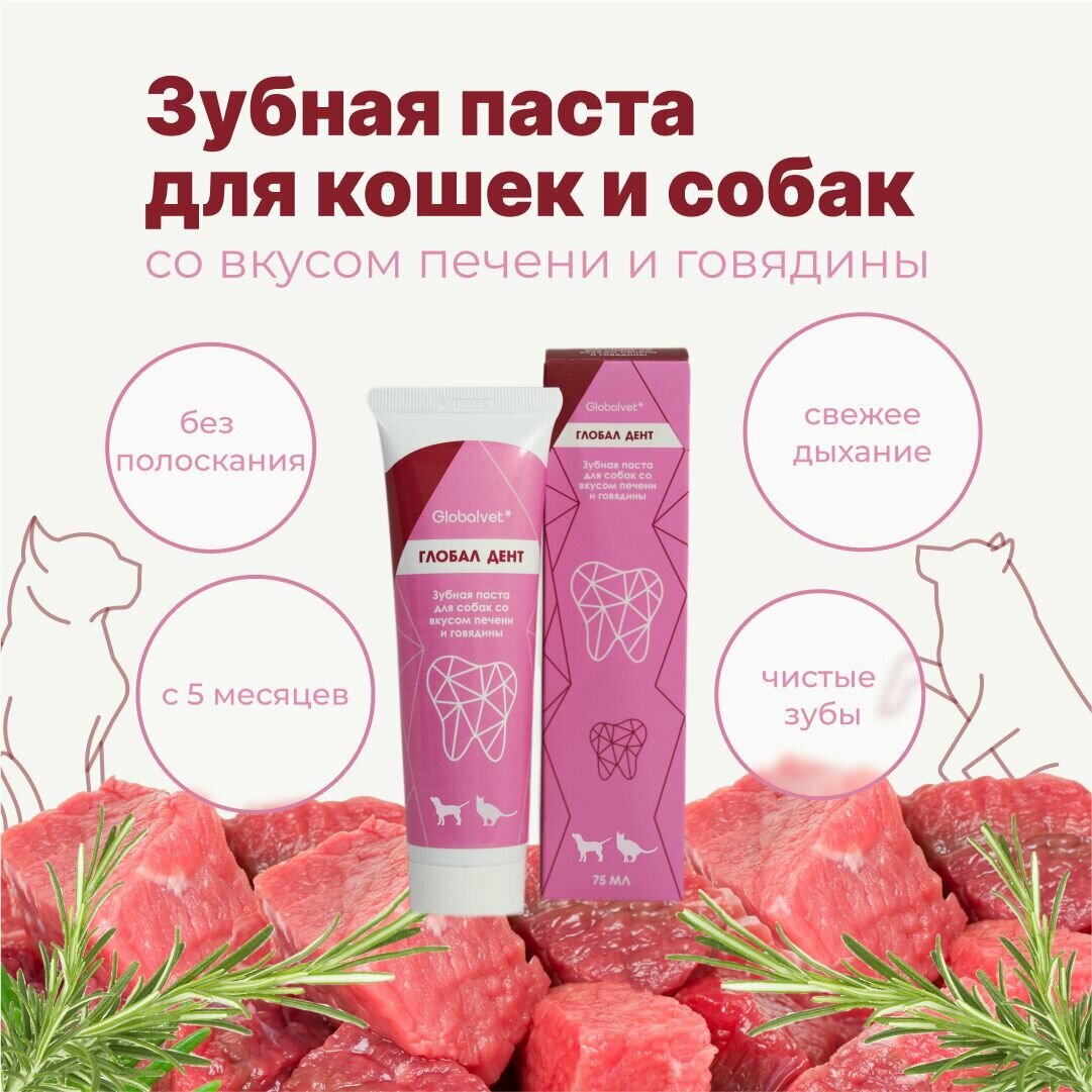 Зубная паста Globalvet Глобал Дент для собак и кошек 75 мл со вкусом печени и говядины