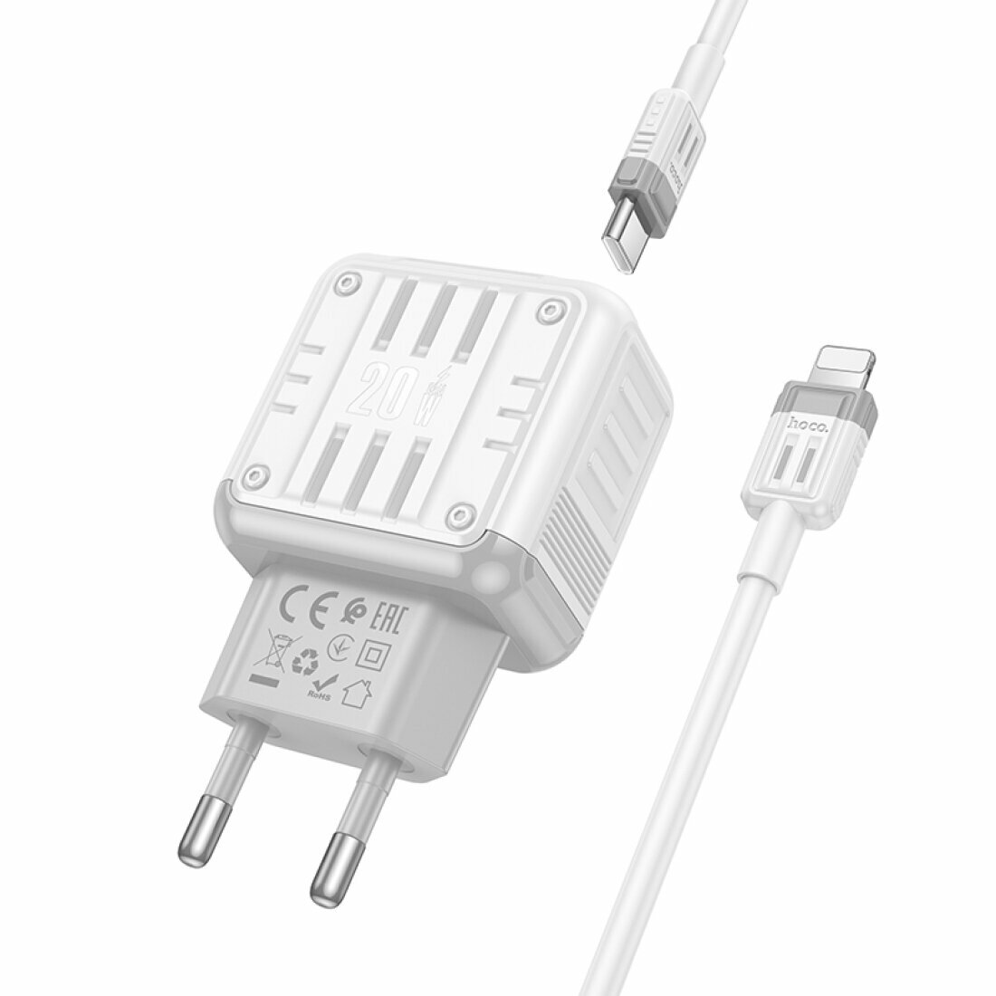 Сетевое зарядное устройство, 1 PD 20W + 1 USB 3.0 QC (C135A), HOCO, Type-C to Lightning, белый — фото 1