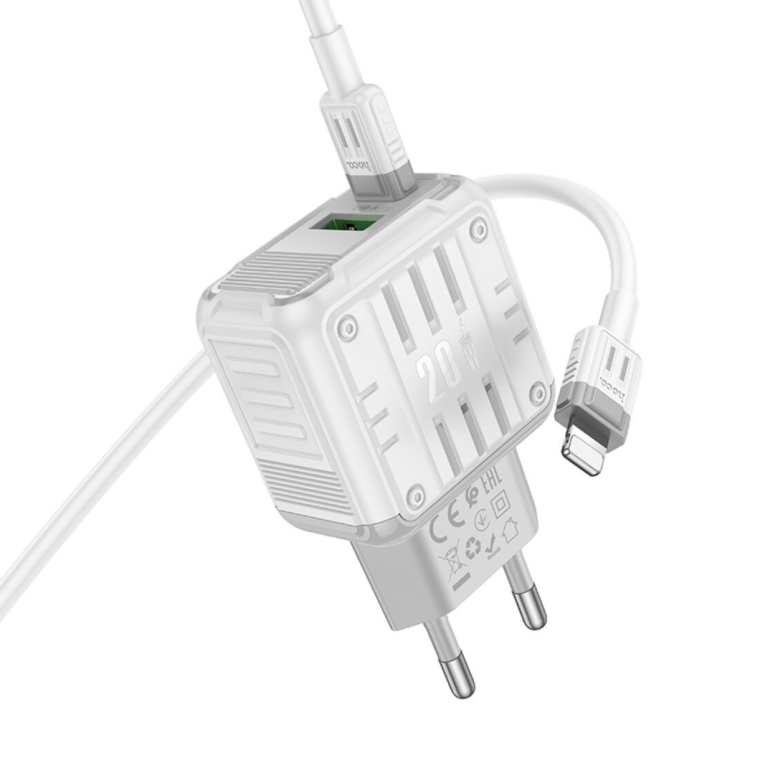Сетевое зарядное устройство, 1 PD 20W + 1 USB 3.0 QC (C135A), HOCO, Type-C to Lightning, белый — фото 1