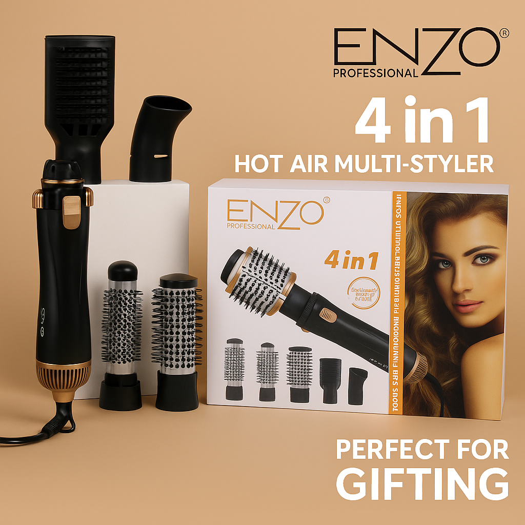 Электрический стайлер для волос, 4 в 1 от Enzo professional, многофункциональная фен-щётка с насадками.