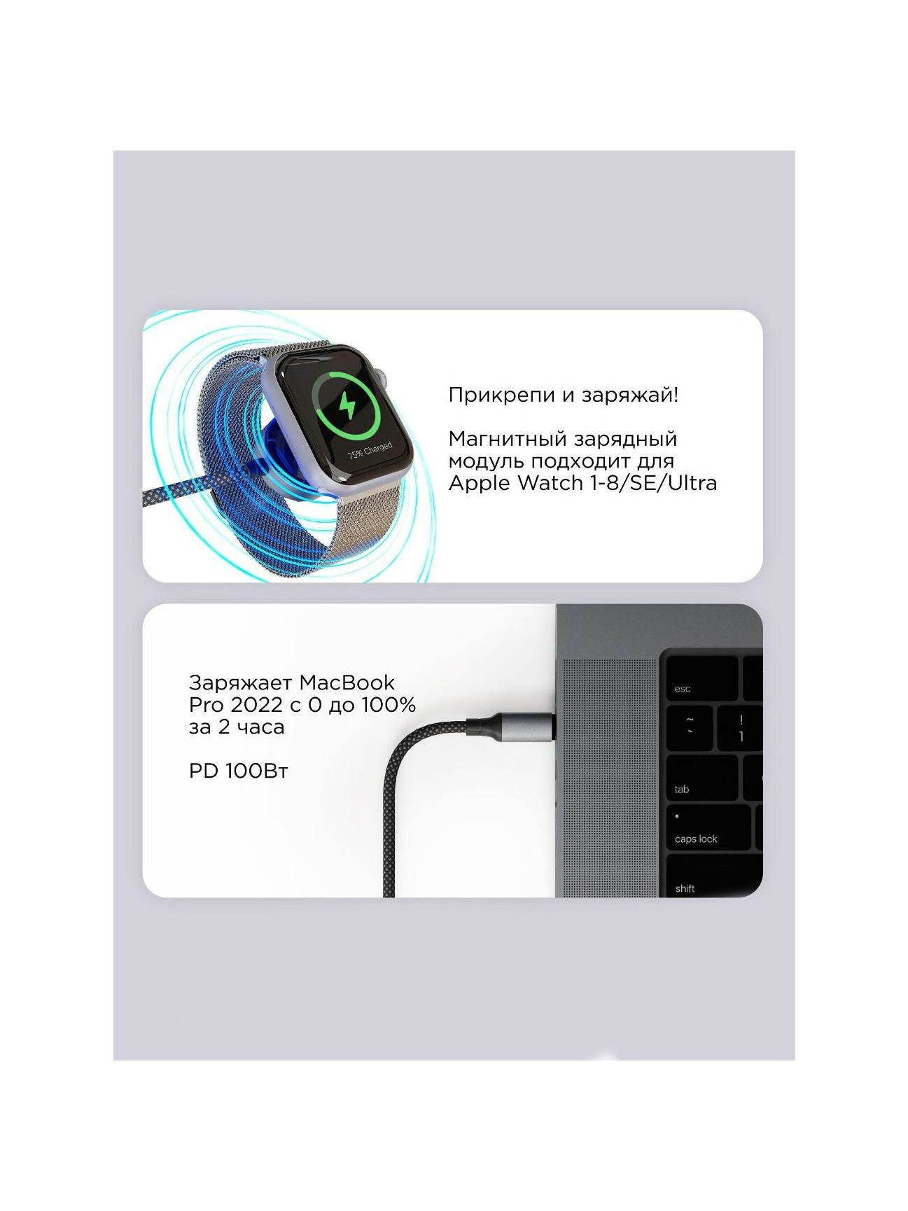 Кабель vlp 3 в 1 (USB-С-USB-C+Lighting+Watch) 1.2м — фото 1