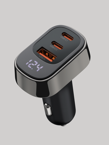 Изображение товара Автомобильное зарядное устройство для телефона USB-A + 2xUSB-C, PD, QC 3.0, 100Вт, дисплей, металл, чёрный, 11225 Deppa