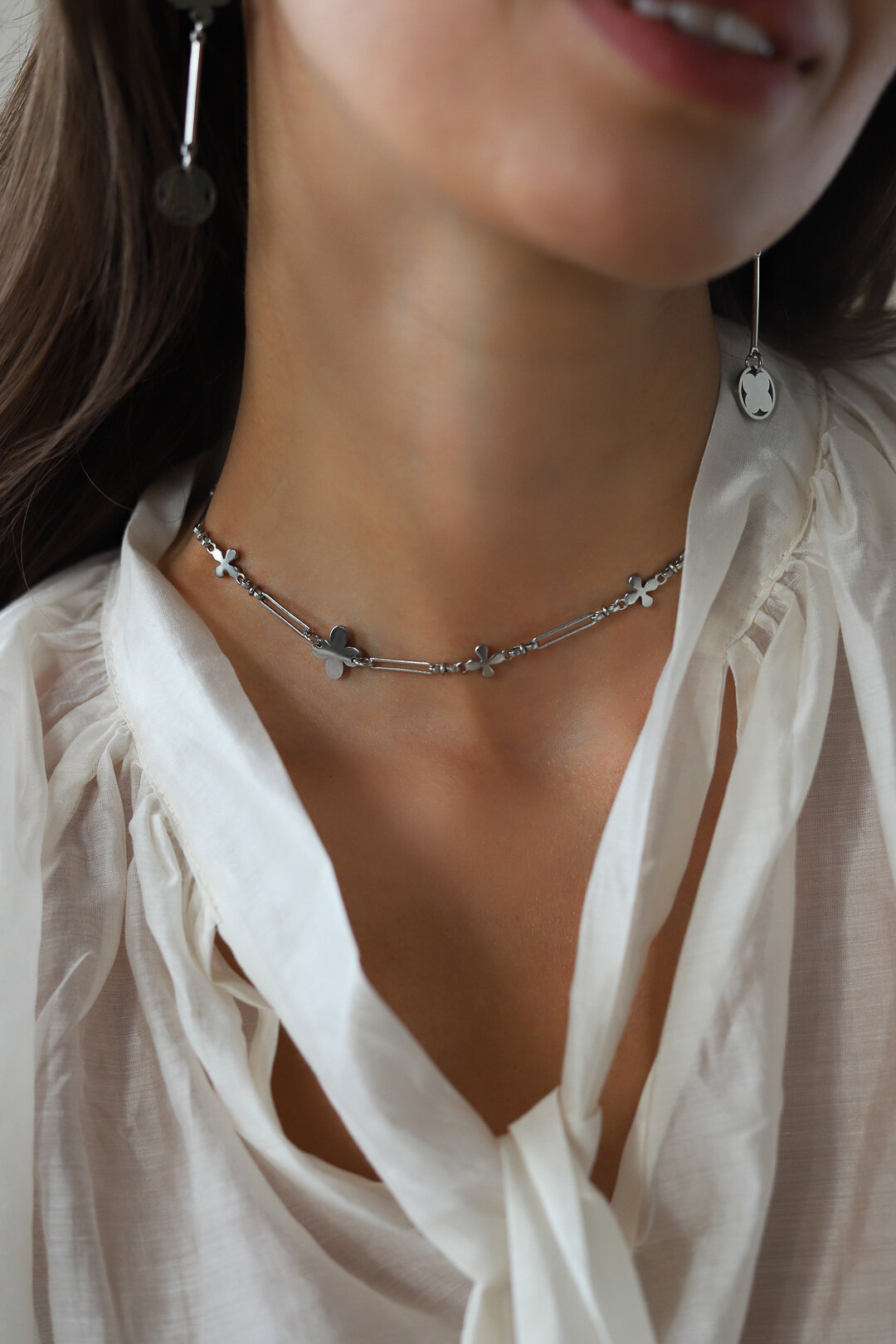 Колье Hitrospletenia, длина 44 см, серебристый — фото 1