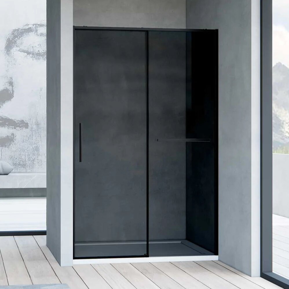 Душевая дверь в нишу Vincea Slim Soft VDS-1SS120CGB стеклянная раздвижная 120 см с черным профилем одностворчатая непрозрачная