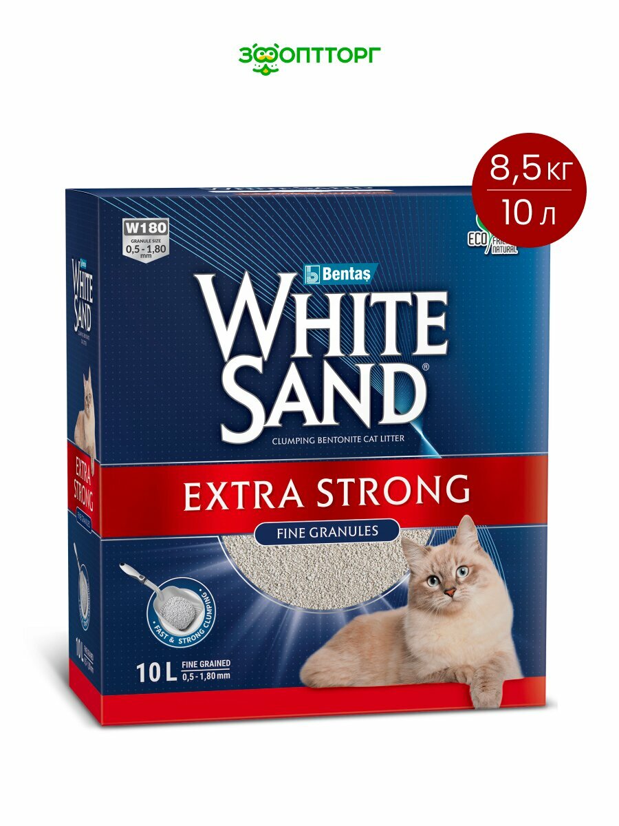 White Sand наполнитель минеральный комкующийся экстра 85 кг 10 л.