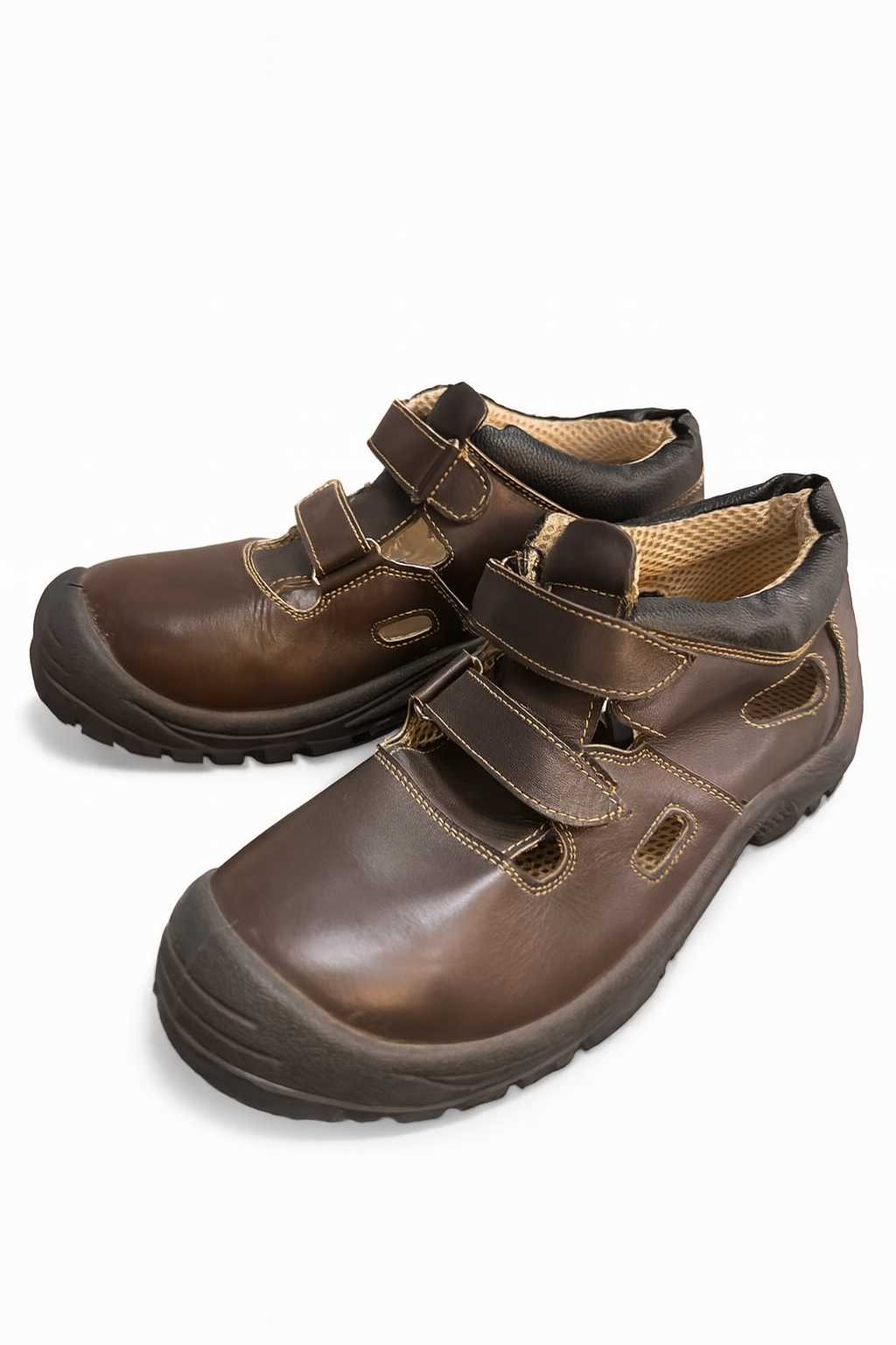 Спецобувь, босоножки, мужские, натуральная кожа, противоскользящие, коричневые, облегченные