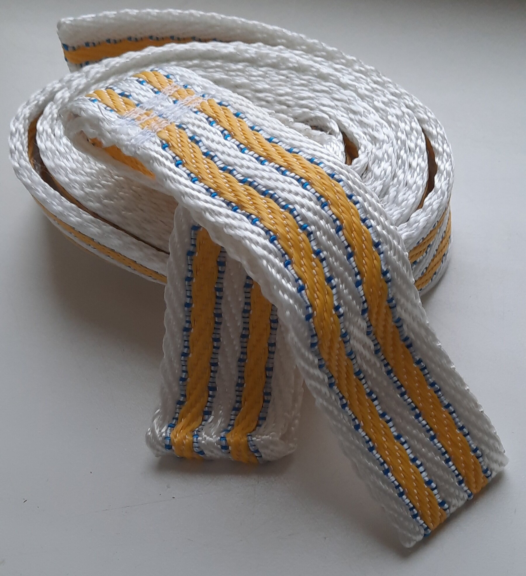 Трос буксировочный - строп(а) своё производство модель "петля-петля" из пропилена 38-42 м 150 гр бело-синий.