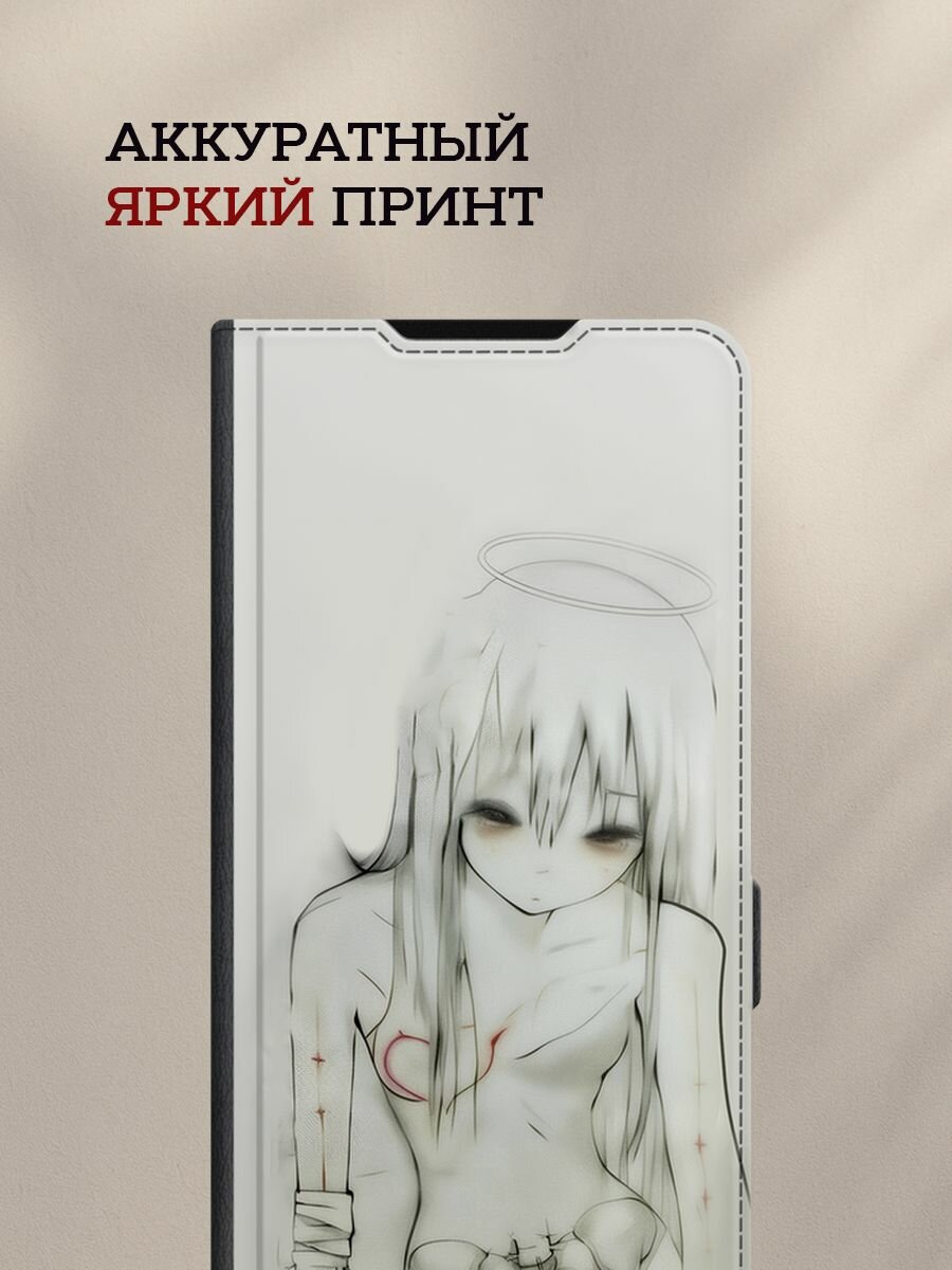 Чехол-книжка на Poco X7 Pro / Поко x7 pro с рисунком "Аниме рисунок чёрно-белый" — фото 1