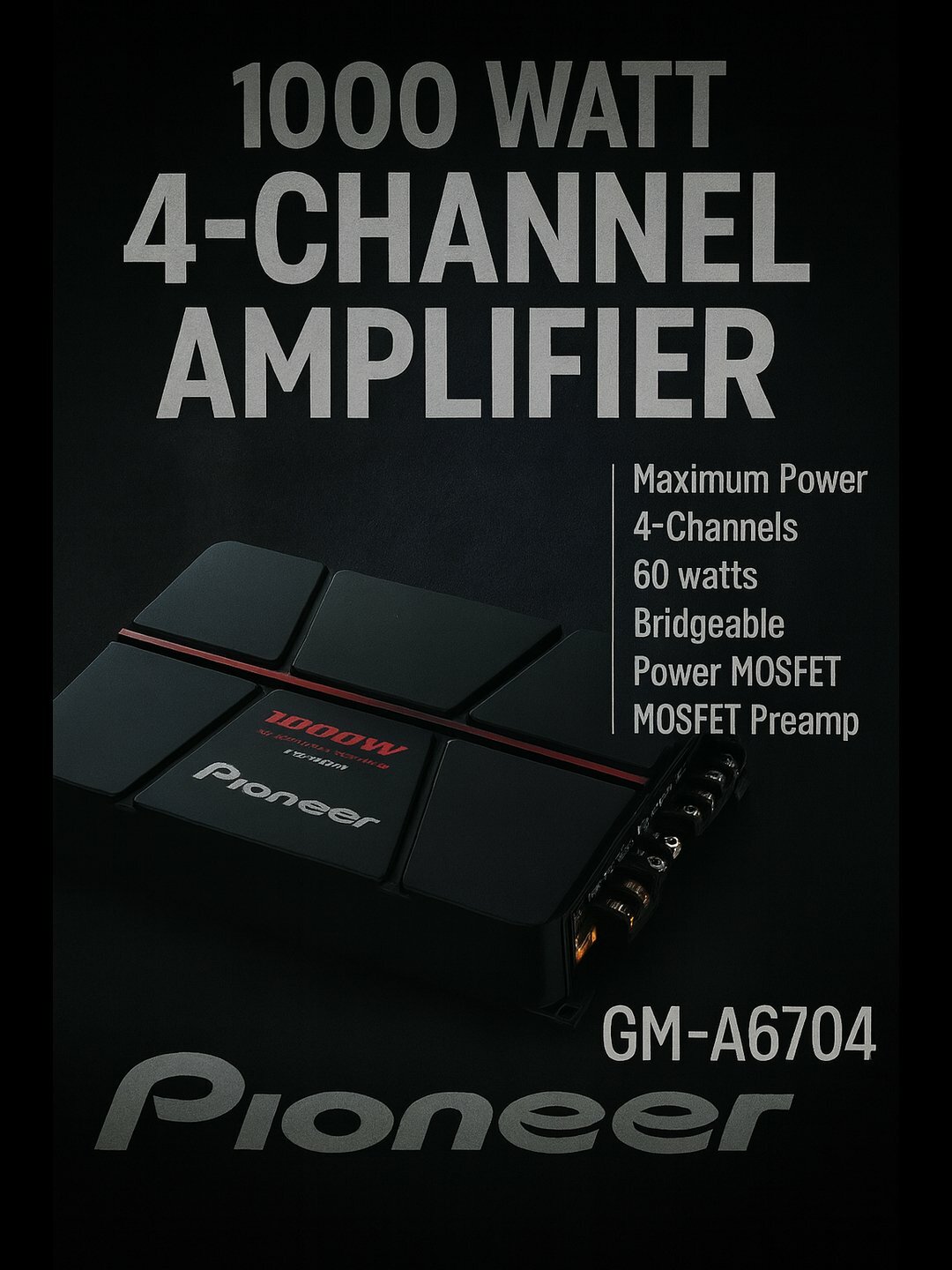 Усилитель Pioneer GM-A6704 XL, 4-х канальный, 1000Вт, защита, усиление басов 1-1lux