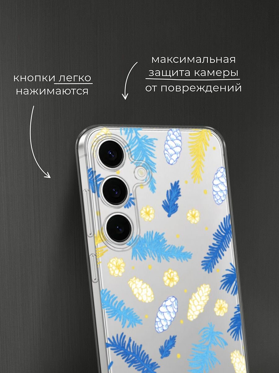 Чехол на Samsung Galaxy S25 FE / Самсунг S25 Фе с принтом "Елки и шишки", прозрачный — фото 1