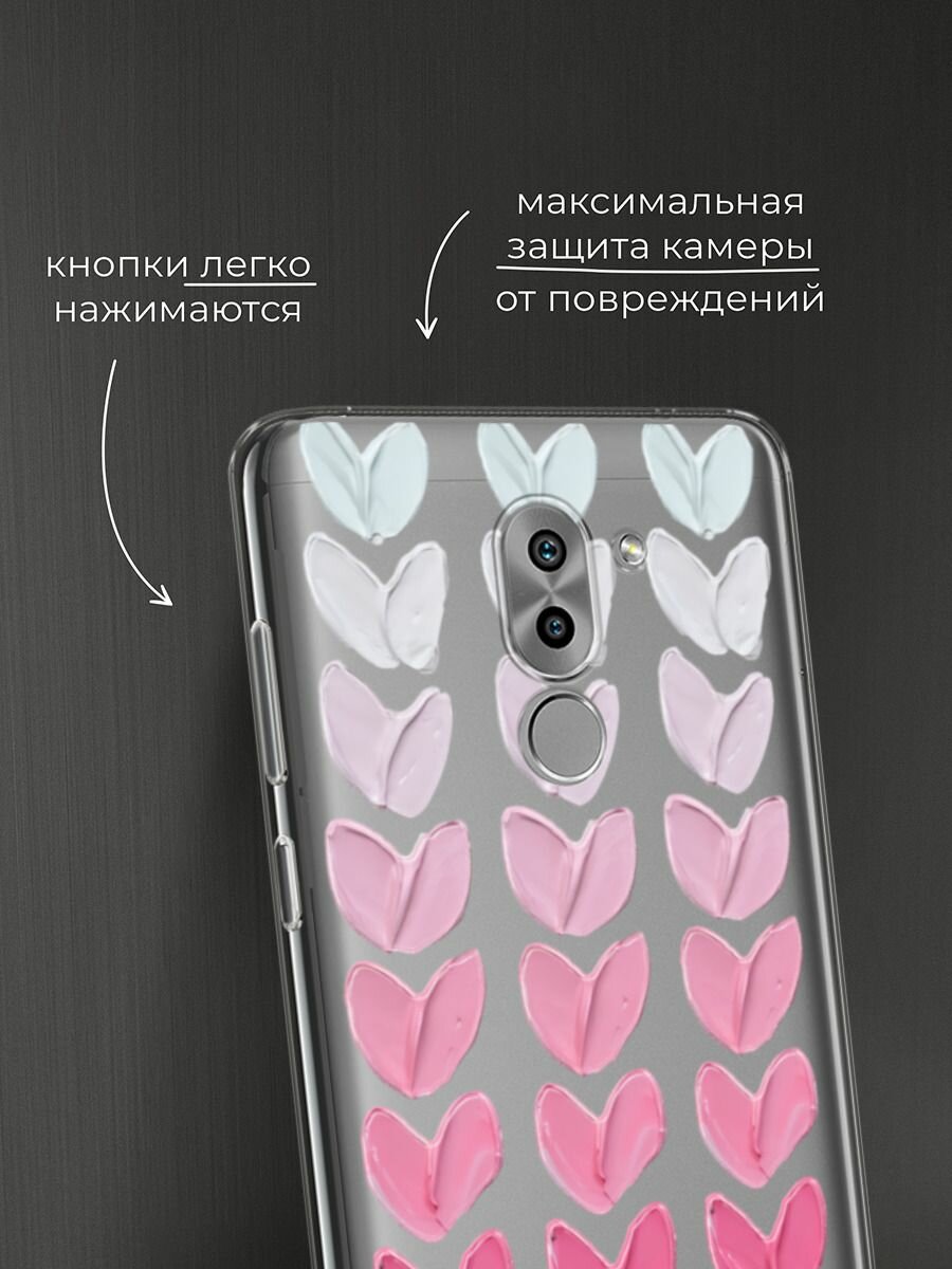 Чехол на Honor 6X / Хонор 6Х с принтом "Градиент из сердечек" — фото 1