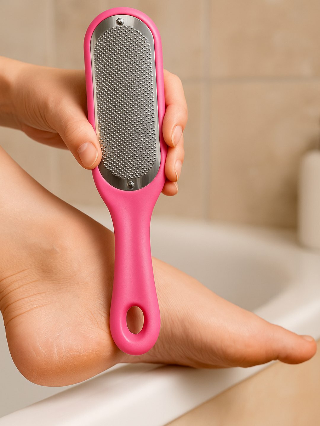 Тёрка для пяток Розовый, с металлической поверхностью, пемза для педикюра ног, щетка для пяток ног