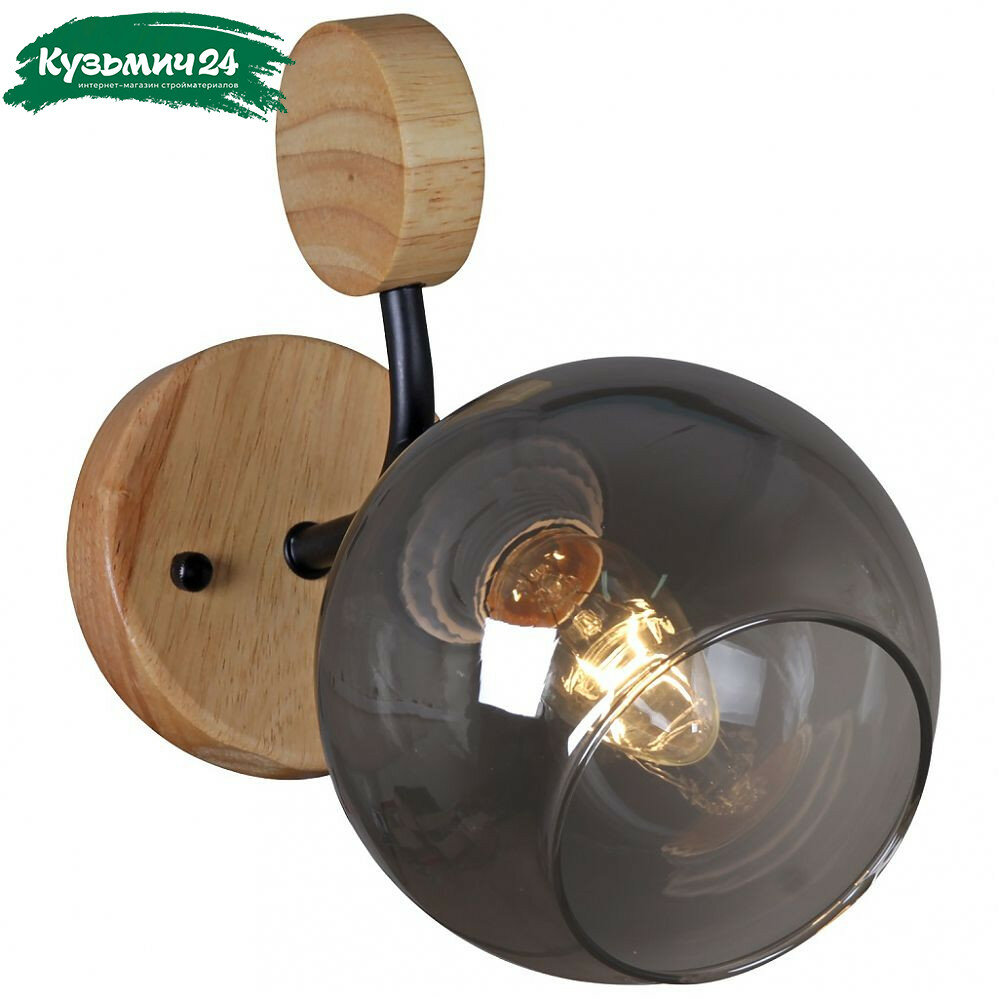 Бра Reluce 06780-0.2-01 BK+WOO светильник настенный 60 Вт Е27 металл дерево дымчатый