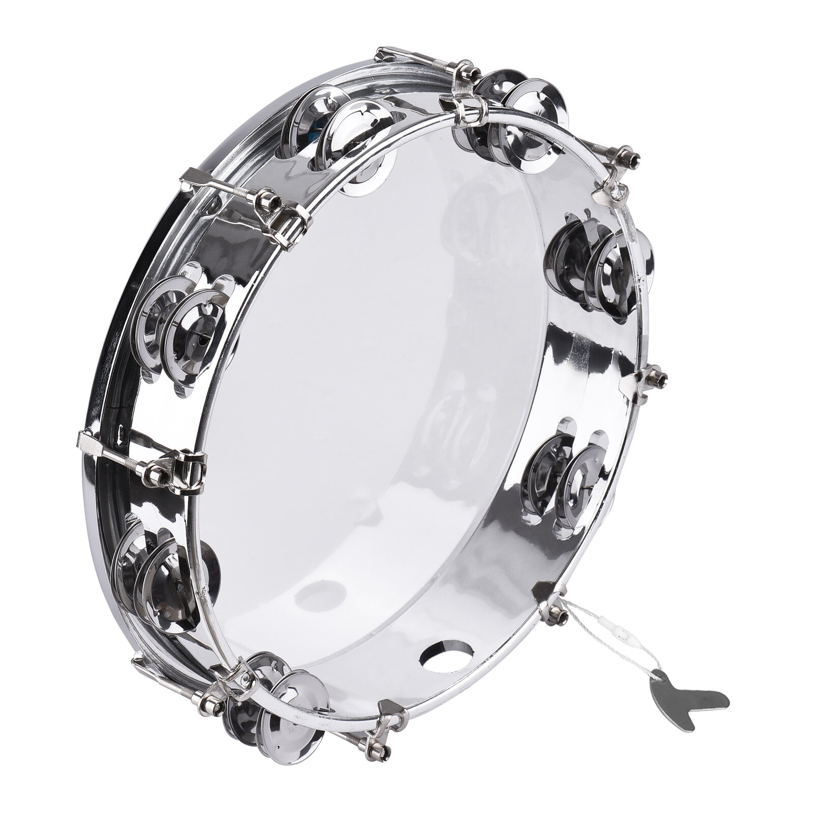 8-inch Tambourine Handbell Hand Drum Double Row Jingles Musical Percussion Instrument Plastic Silver Red Blue 10-inch Silver