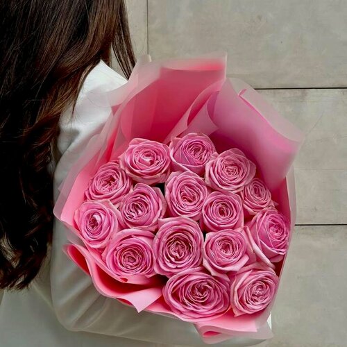 Изображение товара Букет из розовых роз 15 шт, красивый букет цветов, шикарный, премиум цветы, премиум букет