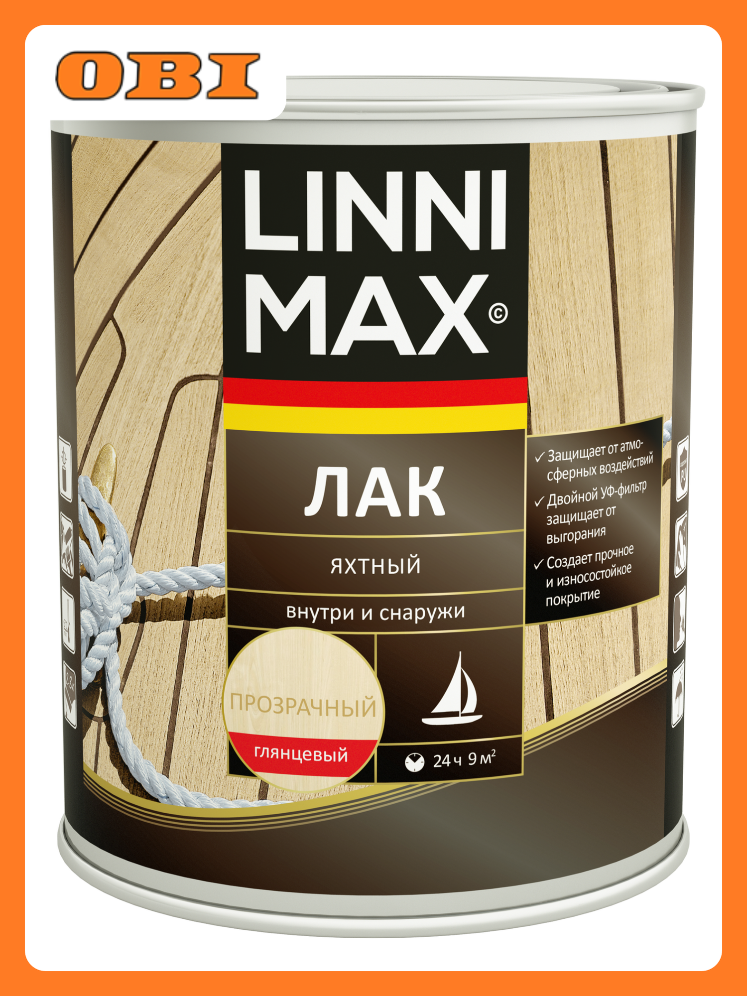 Лак яхтный LINNIMAX алкидно-уретановый глянцевый бесцветный 075л