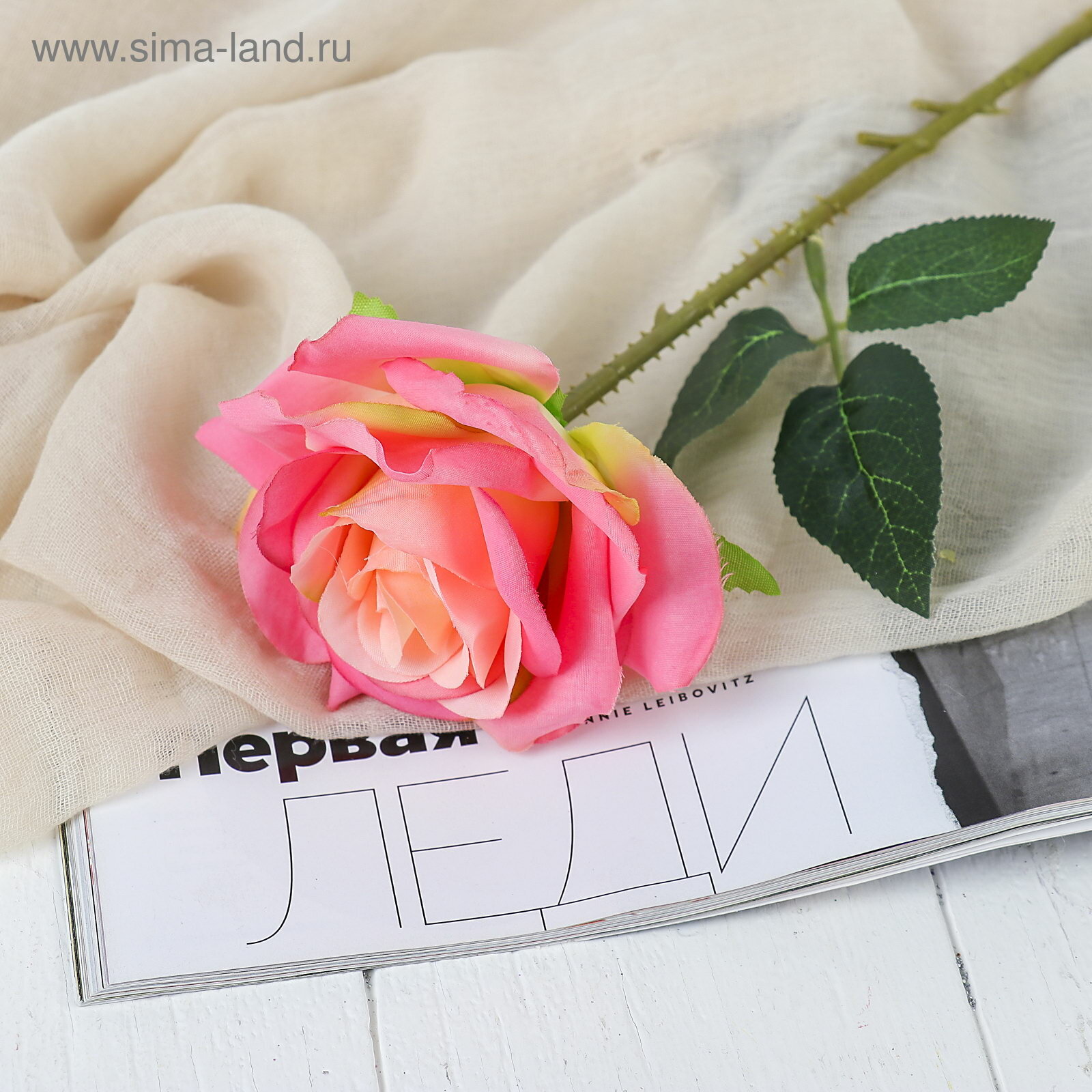 Цветы искусственные "Роза Гран При" 7х46 см розовый тип: цветы