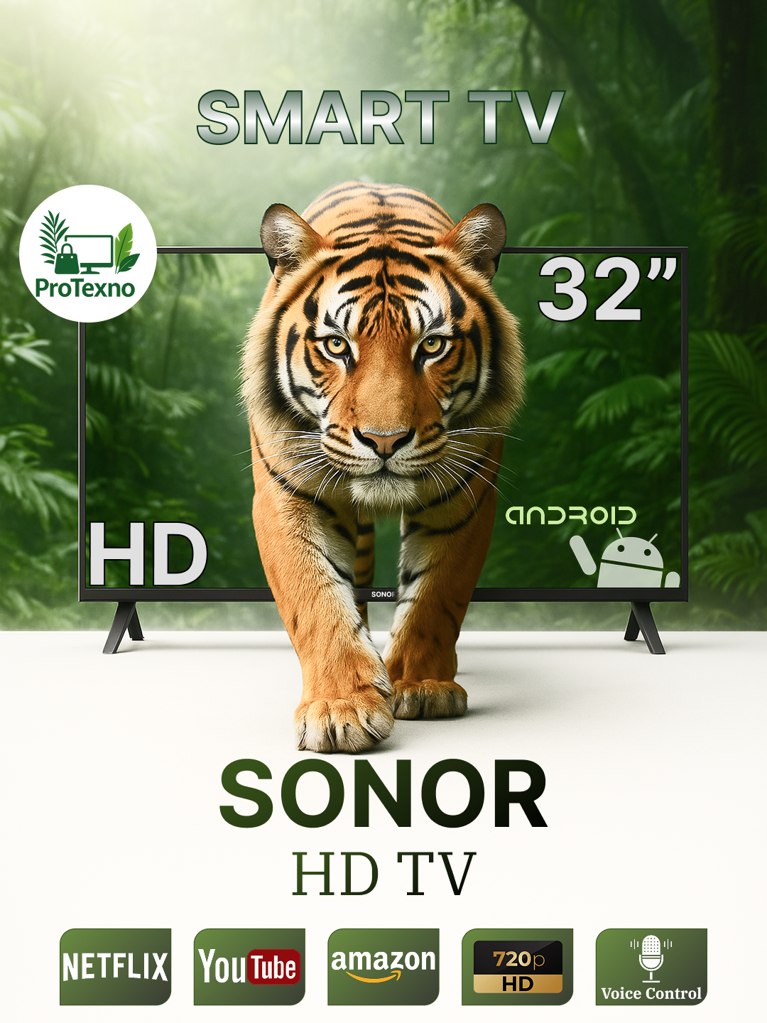 Телевизор Sonor Smart TV 32 дюйм с поддержкой Smart TV и Разрешение экрана: 1366x768