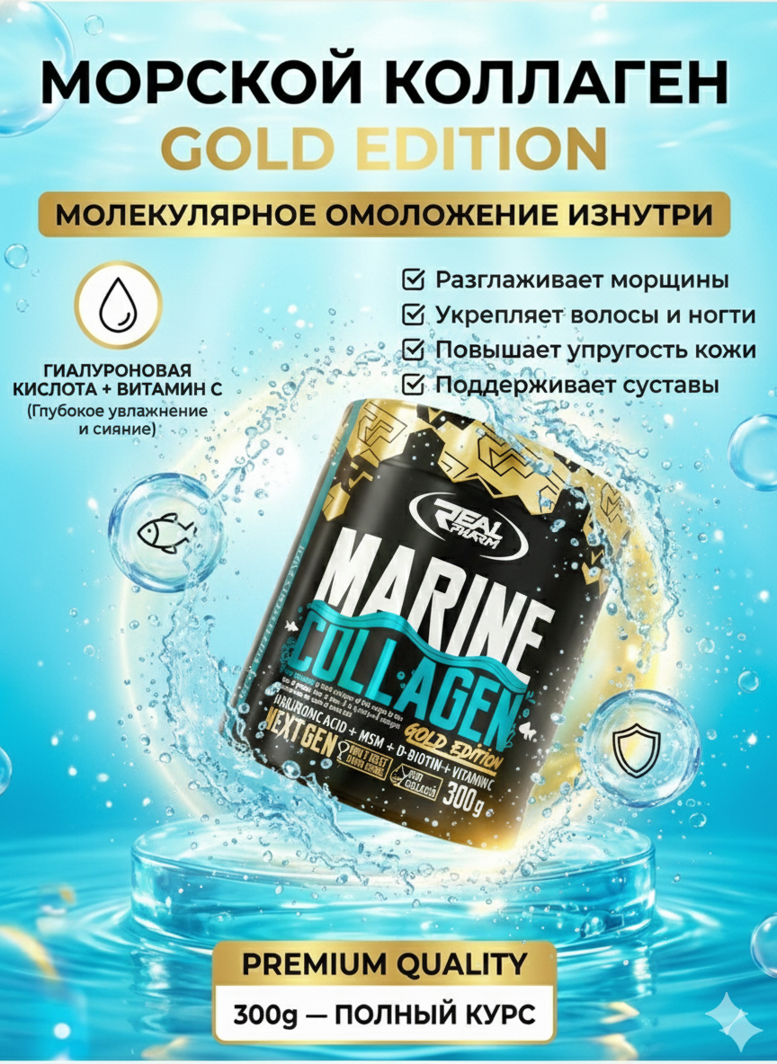 Морской коллаген Real Pharm Collagen "Gold Edition", укрепление связок и суставов