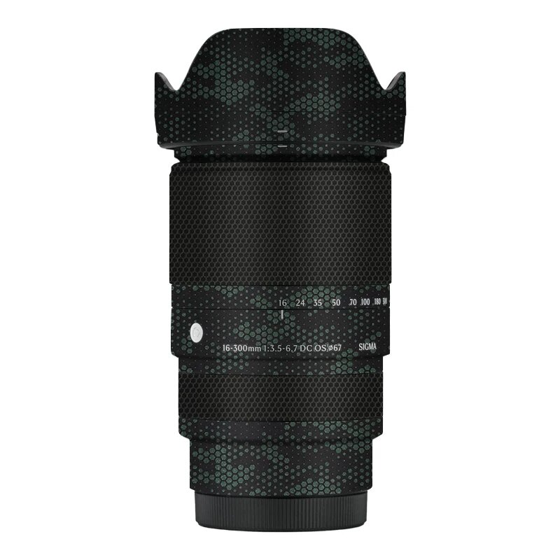 Защитная пленка для объектива Sigma 16-300mm F3.5-6.7 с клеевым слоем 3M, разъем Fuji, текстура змеиной чешуи зеленого