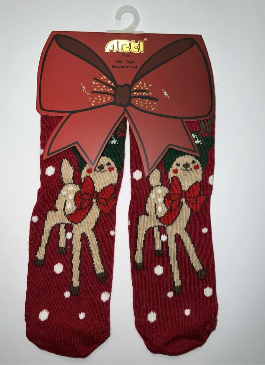 Носки детские "Дед Мороз и Санта", для мальчиков и девочек, новогодние, красные, 1 шт.