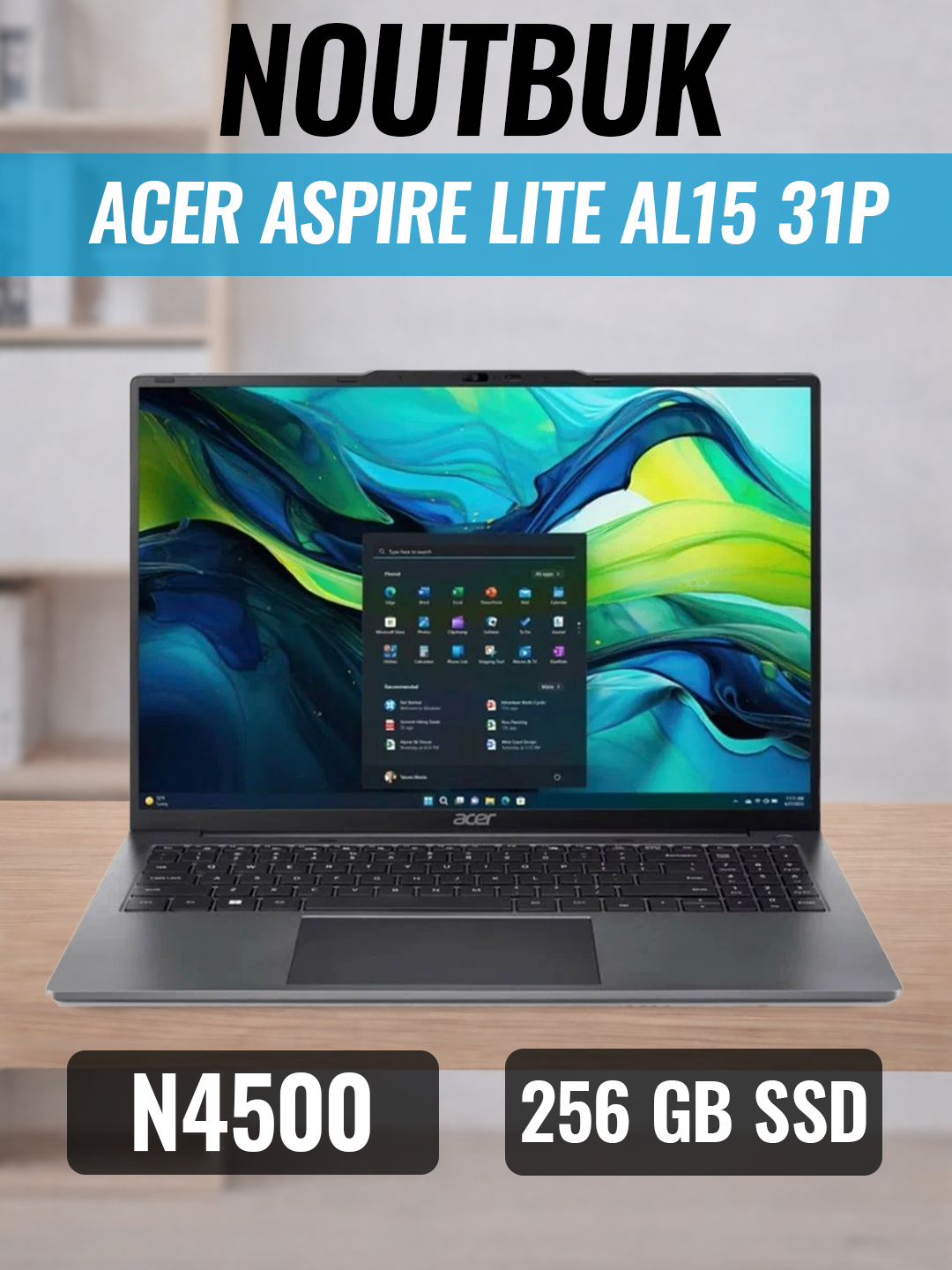 Ноутбук Acer Aspire Lite AL15 31p 15,6 FHD, N4500, DDR4 8 ГБ, SSD 256 ГБ