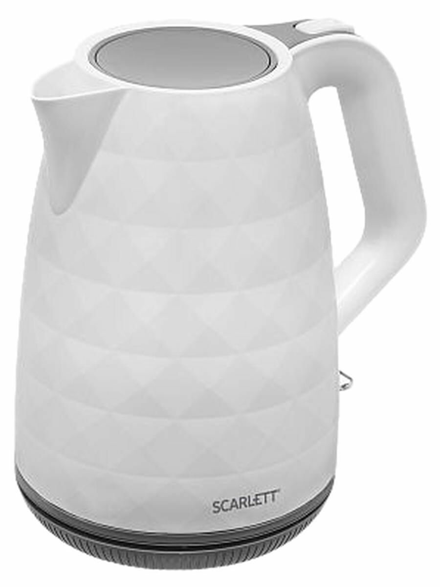 Чайник электрический Scarlett SC-EK18P49, Объем 1.7 л, Мощность 2200 Вт, Индикатор уровня воды, Блокировка крышки, Фильтр от накипи, Белый/серый