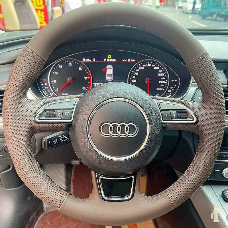 Накладка на рулевое колесо Audi RS5 2017-2023, синтетическая кожа, оранжево-коричневая отделка, боковые отверстия