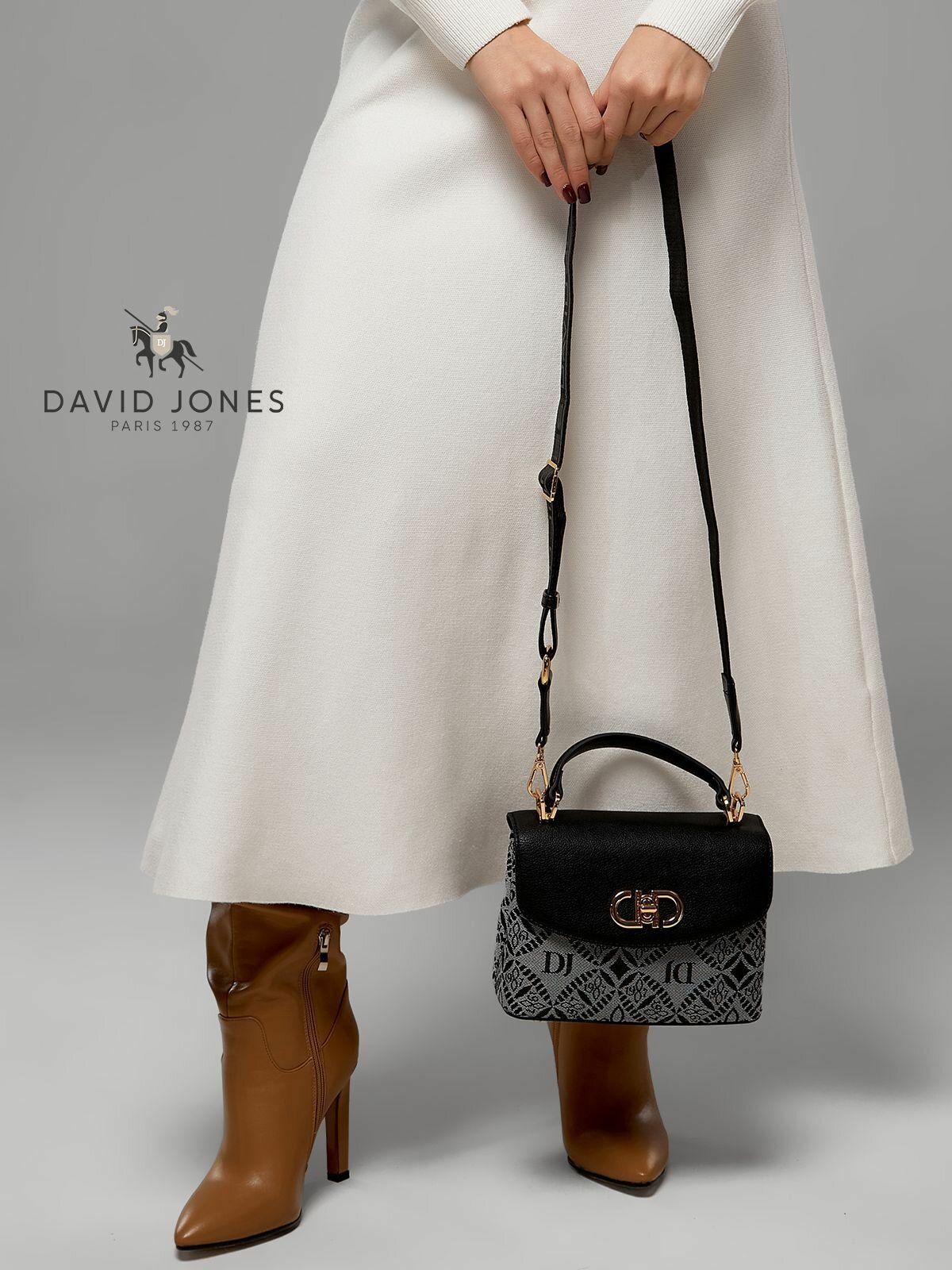 Сумка клатч DAVID JONES, фактура гладкая, черный, серый — фото 1