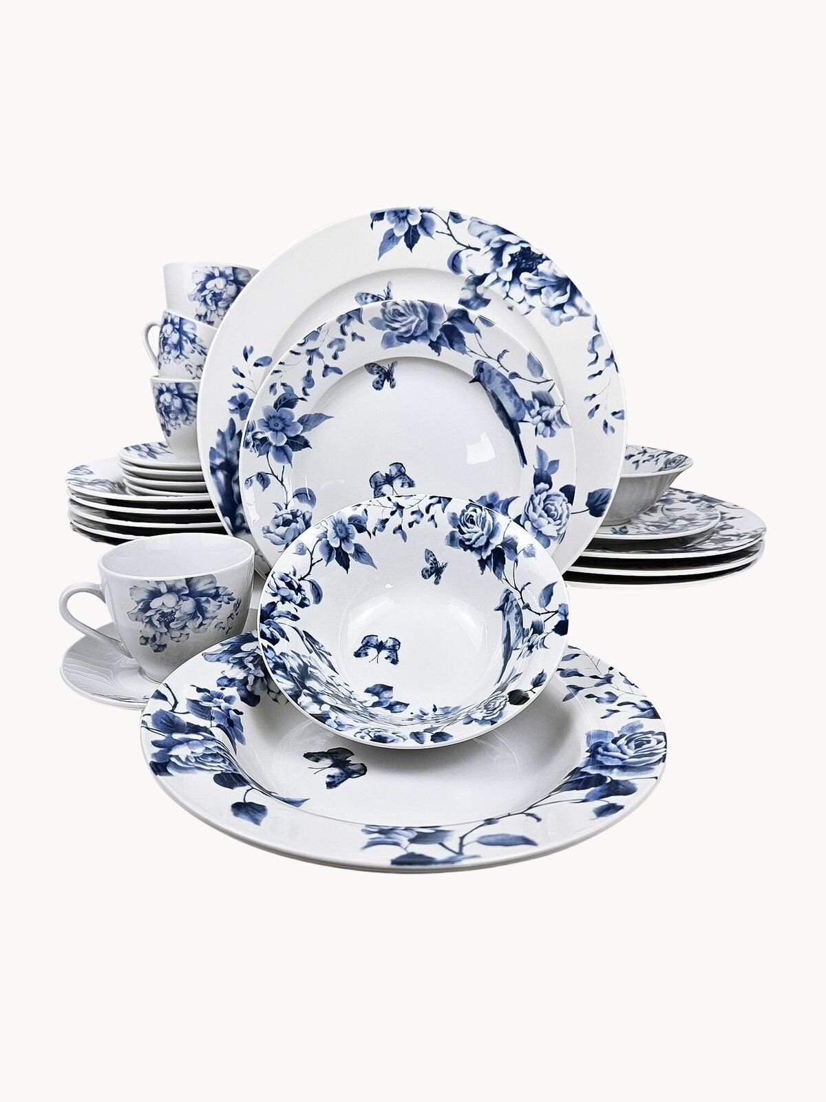 Столовый сервиз Montserrat Montserrat, на 6 персон, белый, голубой, 36 шт., фарфор, можно мыть в посудомоечной машине