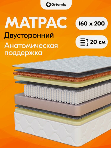 Изображение товара Ортопедический матрас для кровати Ortomix Anatomic Cocos 160х200х20 (1600х2000х200 мм) с независимыми пружинами
